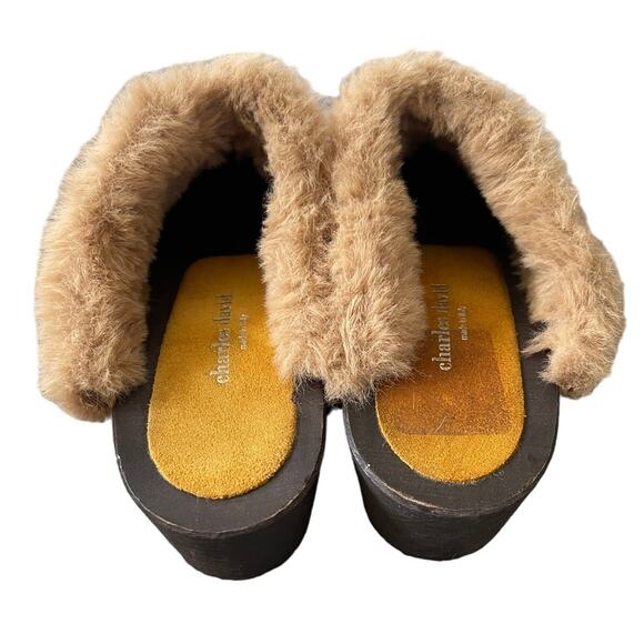 Anthropologie x Charles David 7 Shearling Clogs Suede Fur Slip On Shoes Yellow - Picture 7 of 9